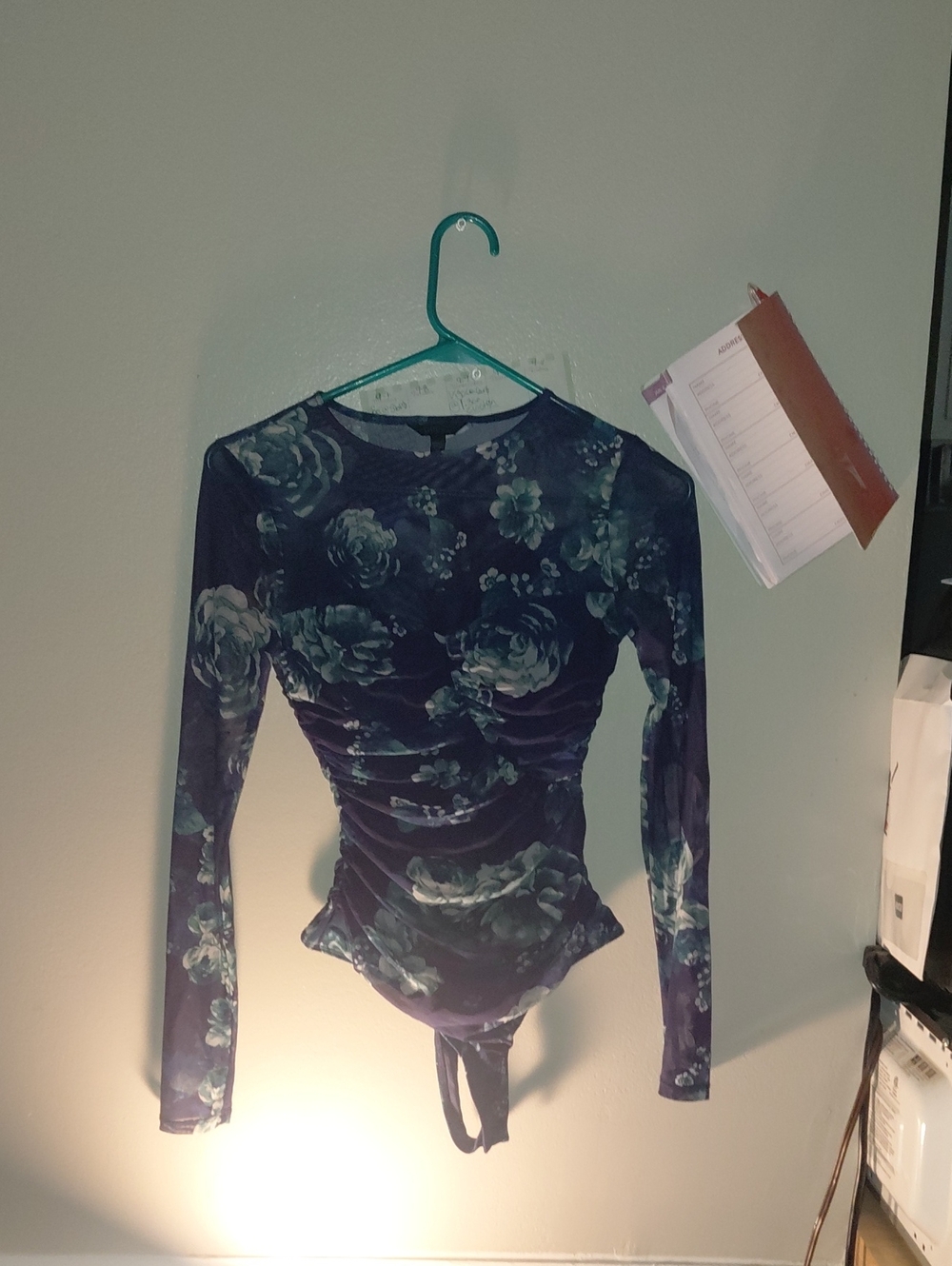 Guess Long-Sleeve Floral Mesh Bodysuit - Teal & Navy